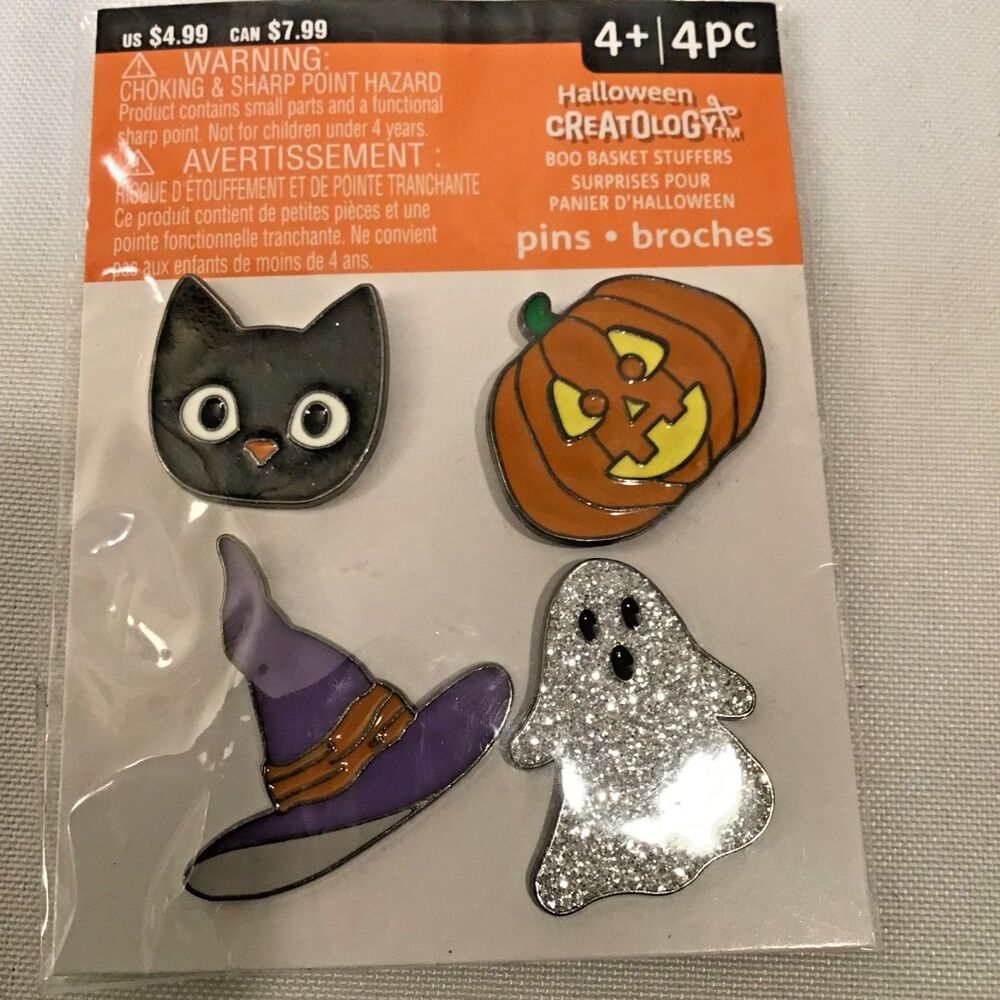 Creatology Halloween Pins Black Cat, Jack-O'-Lantern, Witch's Hat, & Ghost NEW